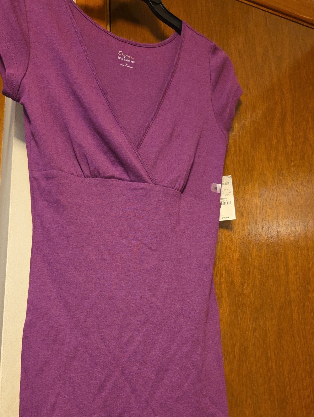 JUNIORS Express Violet Wrap-Front Short Sleeve Dress